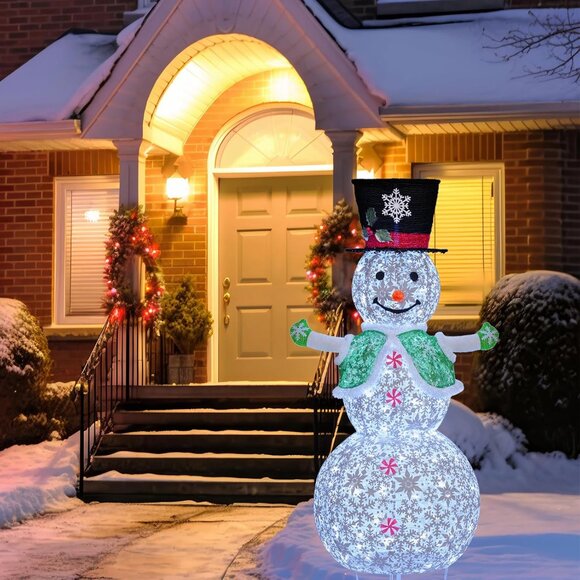 4ft Large Collapsible Outdoor Green Scarf Snowman Christmas Decorations - Picture 8 of 8